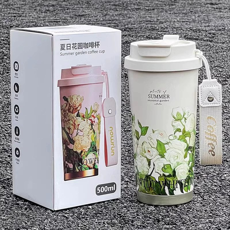 Light luxury thermos cup winter mens milk tea double drinking mouth tea cup womens high value straw gift cup