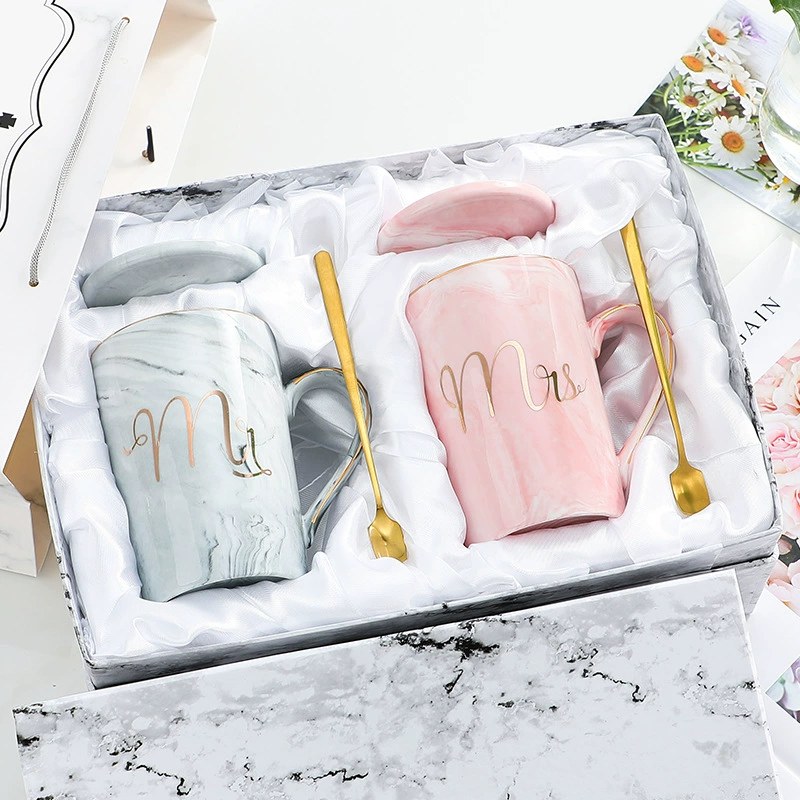 European Marbling ceramic cup creative mug wedding gift couple coffee cup suit printed logo