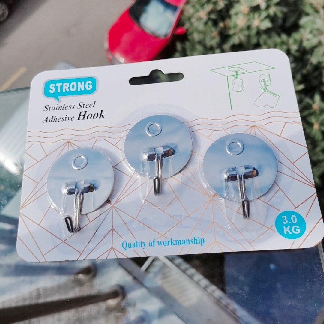 603 round diameter 4.2cm stainless steel 3 pack - Adhesive hook3