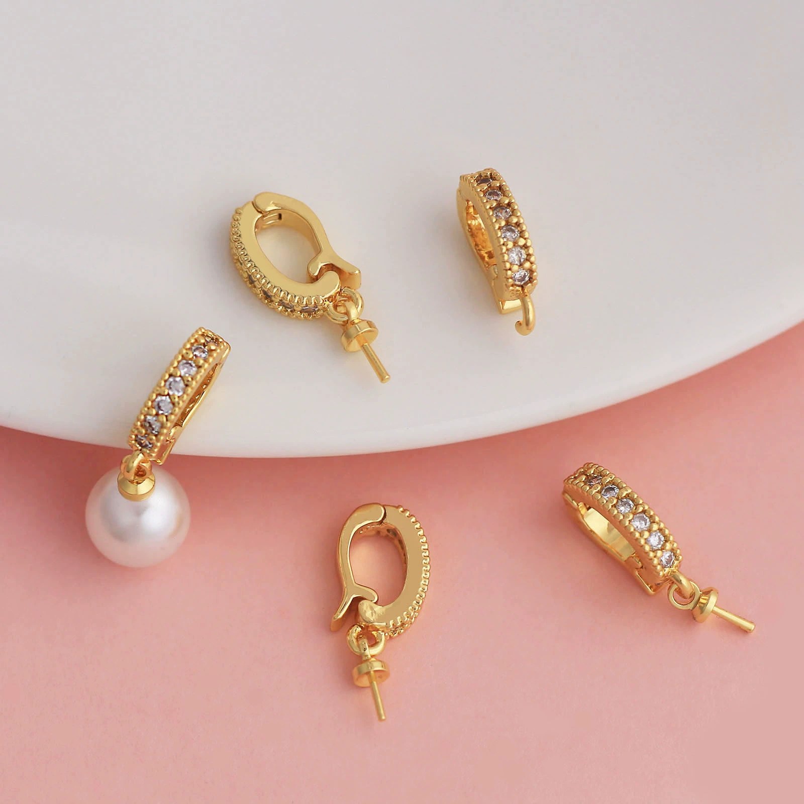 Color-Preserving Universal Buckle Pearl Necklace Pendant Buckle Inlaid with Zircon D-Shaped Buckle 18K Real Gold DIY Beaded Jewelry Accessories