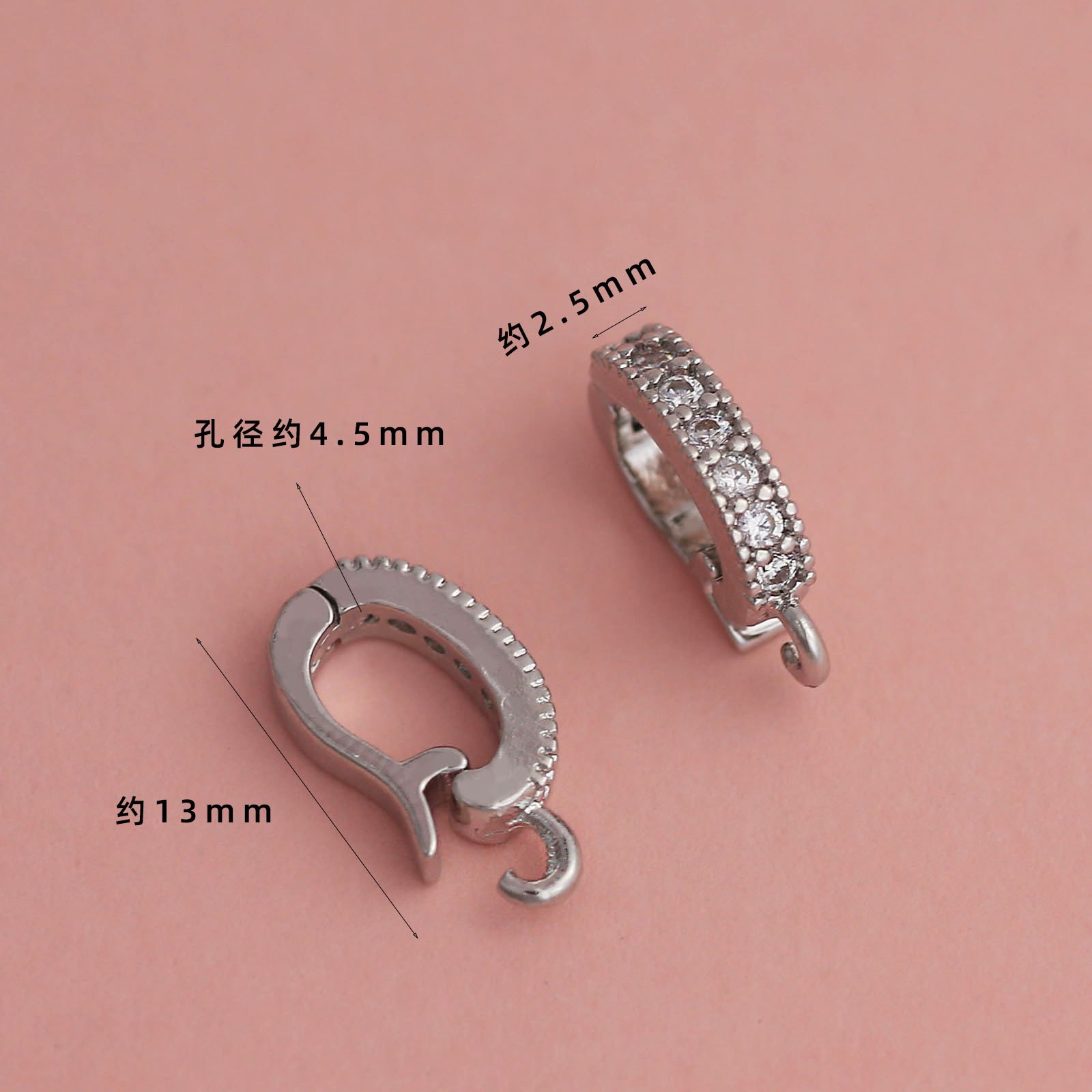 White gold electroplating color retention [12mm zircon d-shaped buckle] 1 piece