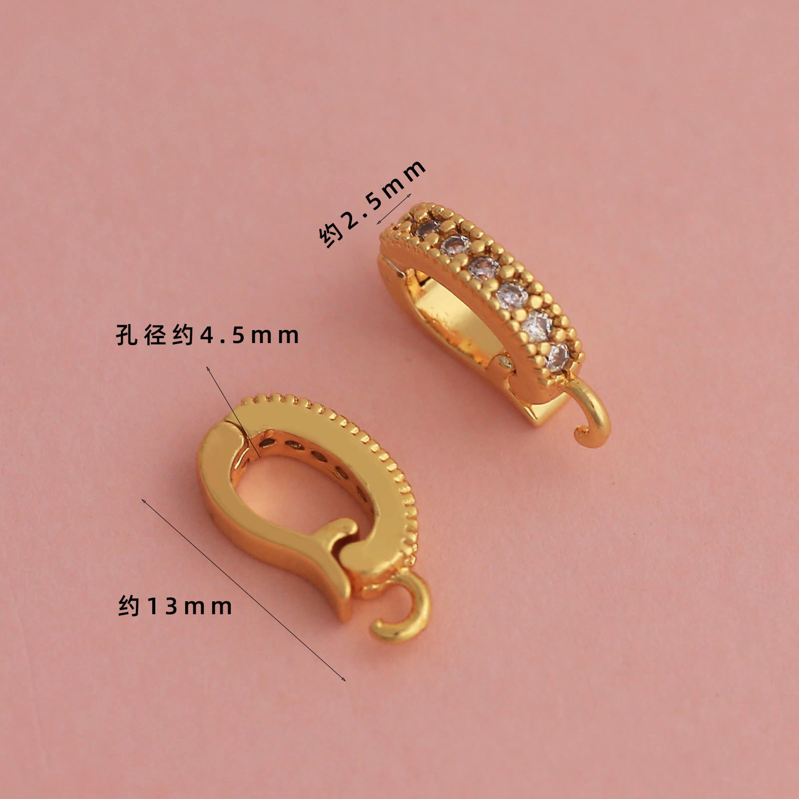 18k gold plated color-retention [12mm zircon d-ring clasp, closed end] - single